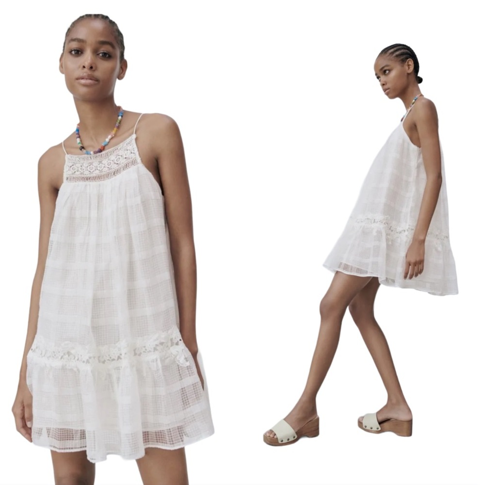 Babydoll Zara White Lace Halter Swing Dress
